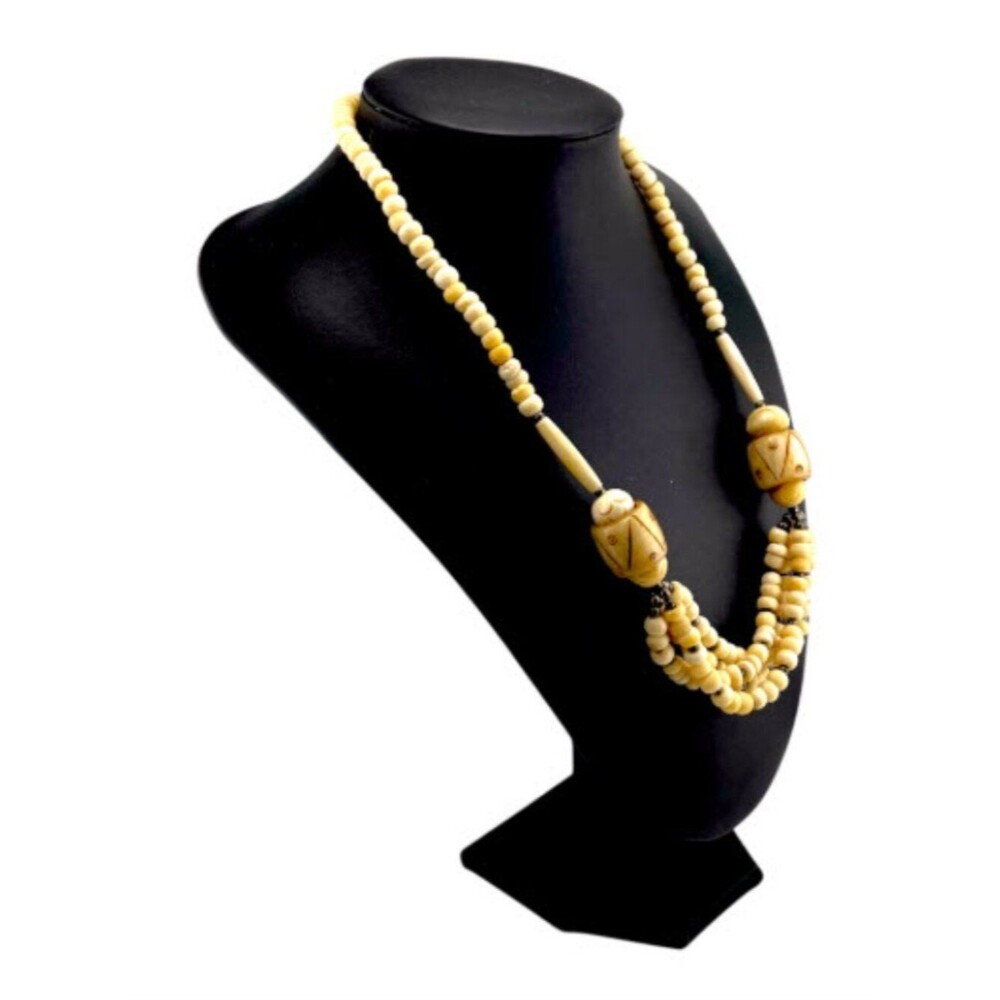 Vintage African Bone Necklace Tribal Multi Strand Carved Bead Statement 22"